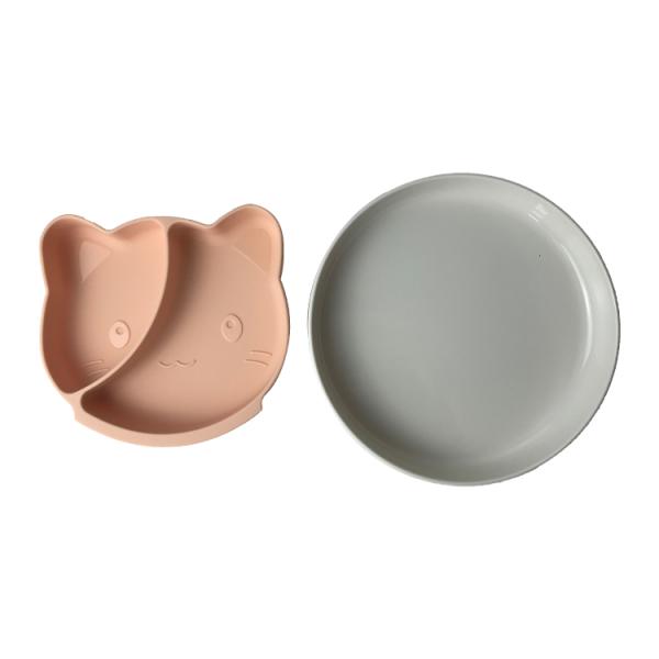 BPA Free Silicone Baby Tray Cat Shape Tableware Feeding Plate Customized