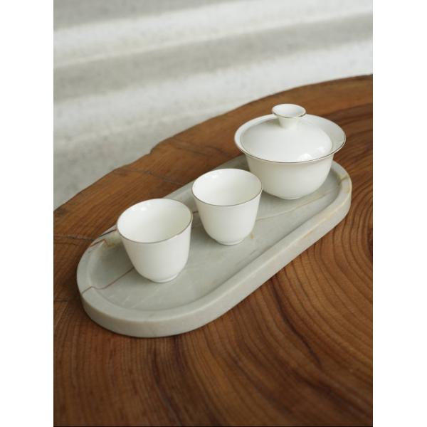 Italy Da Vinci Marble Slab Tray White Marble Circle Tray Durable Corrosion Resistant