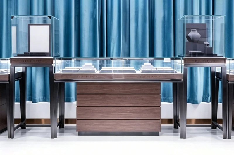 Modern Lockable Storage Drawer Jewelry Display Counter with Ultra White Tempered Glass and Customizable Dimensions