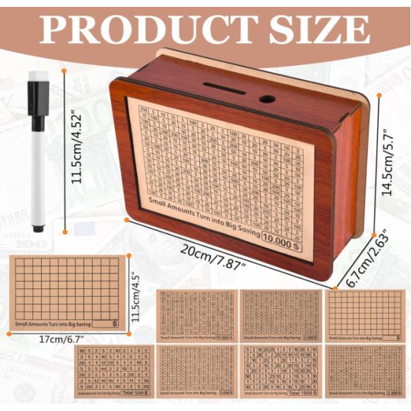 Best Selling Unique 10000 Savings Challenge Box Wooden Cash Savings Box Children'S Piggy Bank