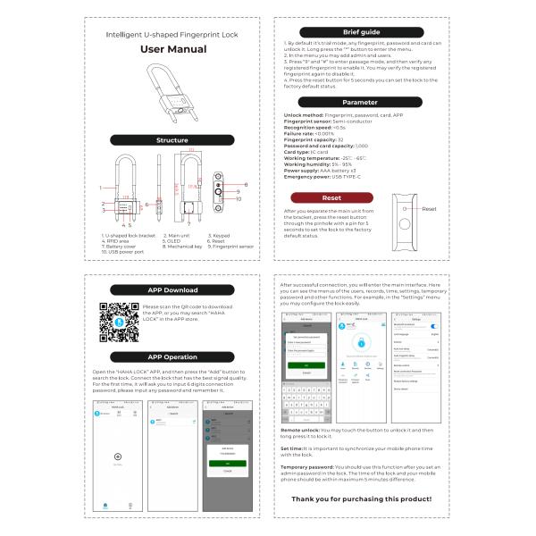 U Bracket Smart Glass Door Lock Electronic Digital Fingerprint Aluminum Materail