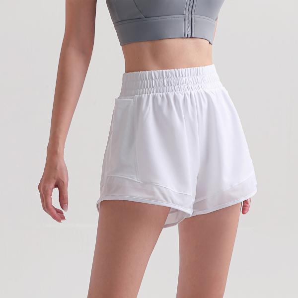 Women'S Mid Rise Running Shorts Antibacterial Liner Stretch Waist Athletic Shorts Mesh Pockets