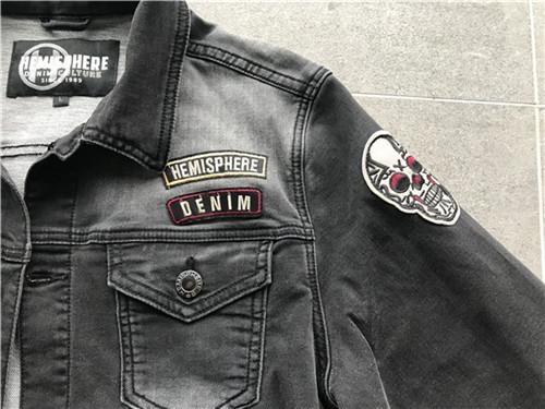 Black Washed Badge Mens Denim Jacket And Jeans Button Through Trucker Jacket TW76375