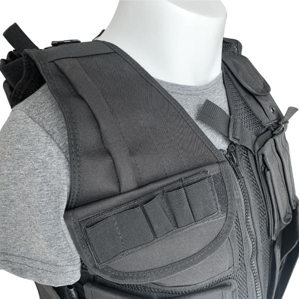 Veste noire de protection confortable avec plusieurs poches pour le corps et le tissu de l'équipement
