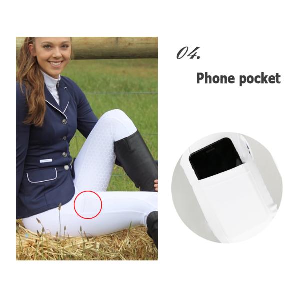 White Children'S horse riding Pants Side pocket equestrian breeches Moisture Wicking Fabric