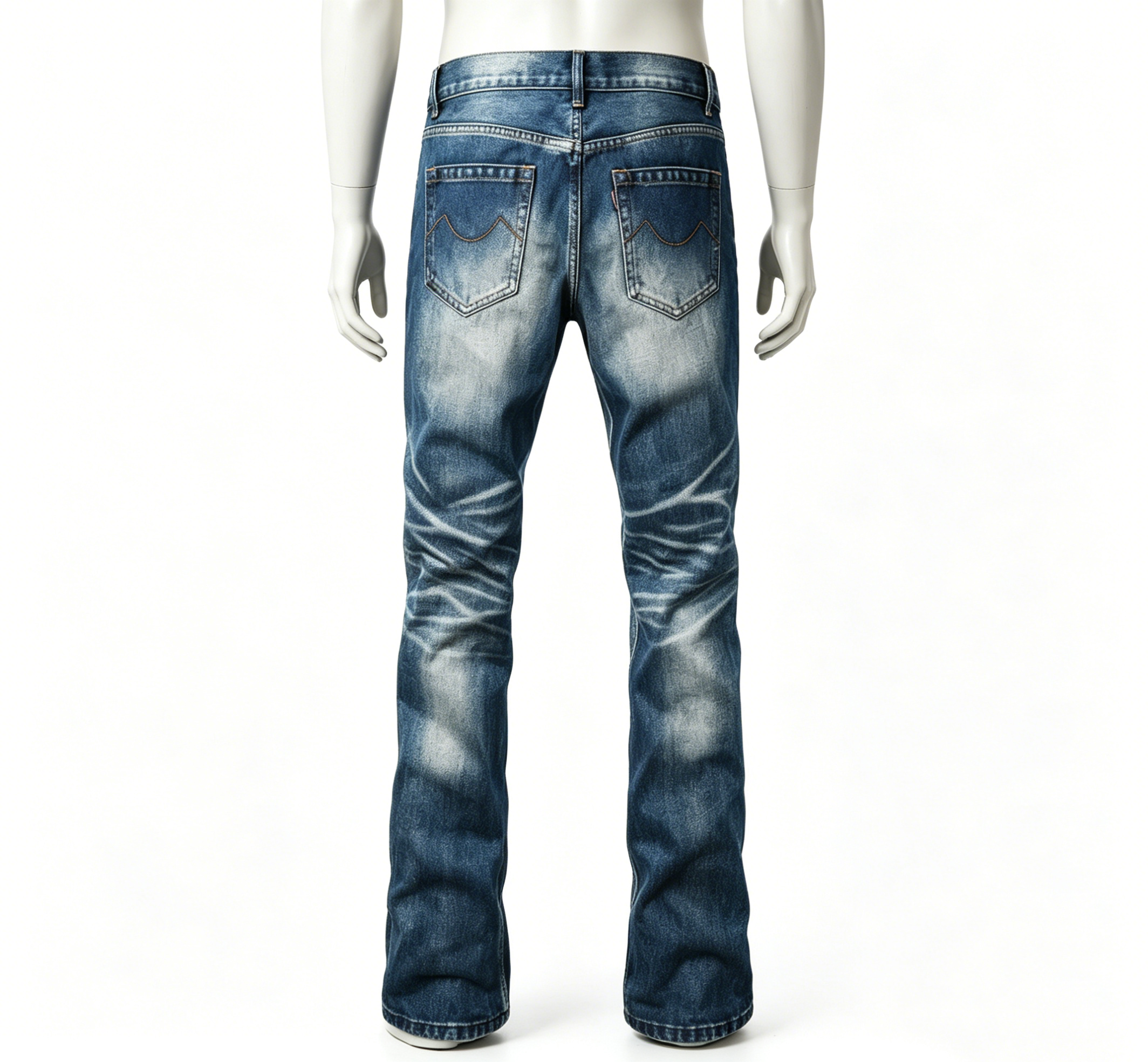 Vintage Washed Men's Jeans Flare Mid Rise Jeans With Whisker Detailing