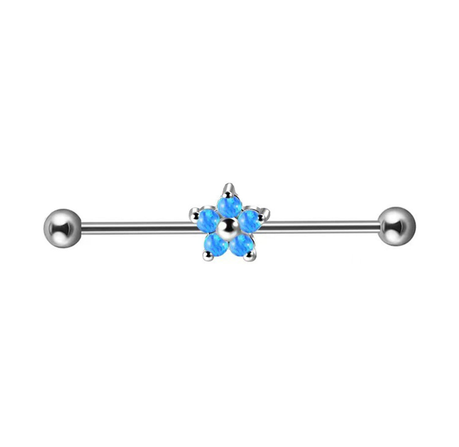 F136 Titanium Barbell Earbone Nails Zircon Flower Ear Bridge Double Earhole Earrings TB0328