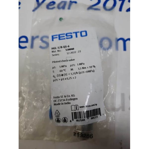 Festo HGL-1/8-QS-6 | G1/8 Meter-In Flow Control Valve, 6mm Tube