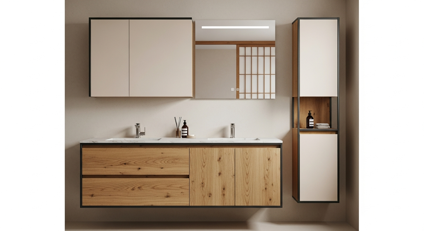Quiet Morning Oak Bath Vanity with Powder-Coated Stainless Steel Frame