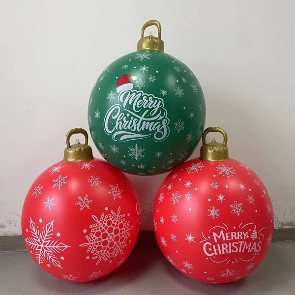 24-inch PVC inflatable Christmas ball, customizable in various patterns and sizes, Christmas courtyard porch decoration, Christmas tree hanging decoration, airtight design for easy folding
