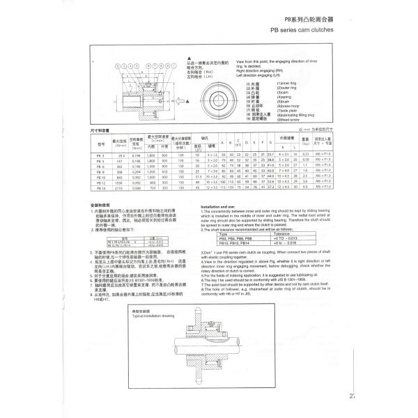 China quality Alternative to TSUBAKI PB3-PB14 series PB6-RH cam clutch one way clutch