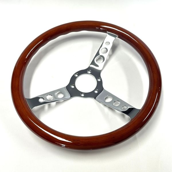 Custom Walnut Wood Steering Wheels 350MM 3 Chrome Spokes Fade Resistant