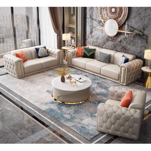 Luxury Beige Sofa Set Furniture Velvet 1 2 3 Seat Gold Stainless Steel Living Room Sofas