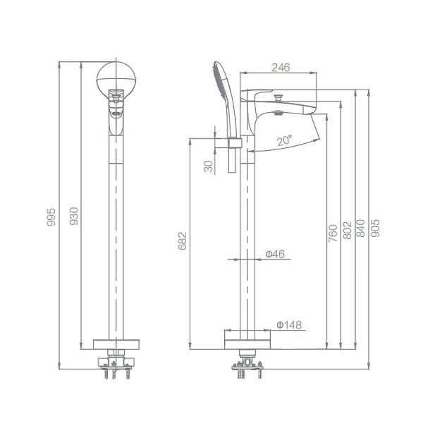 Смеситель ливня ванны F2D9028C, кран смесителя ливня ванны Bathroom Chrome