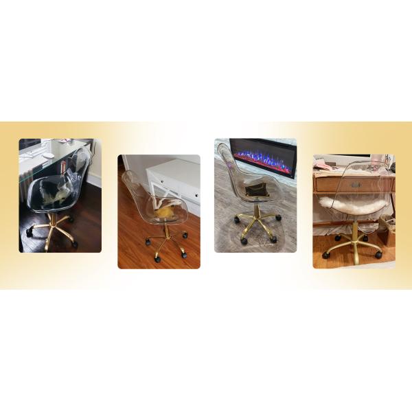 Clear Chair, Armless Acrylic Desk Chair with Golden Feet Swivel Molded Plastic Shell Chair Adjustable