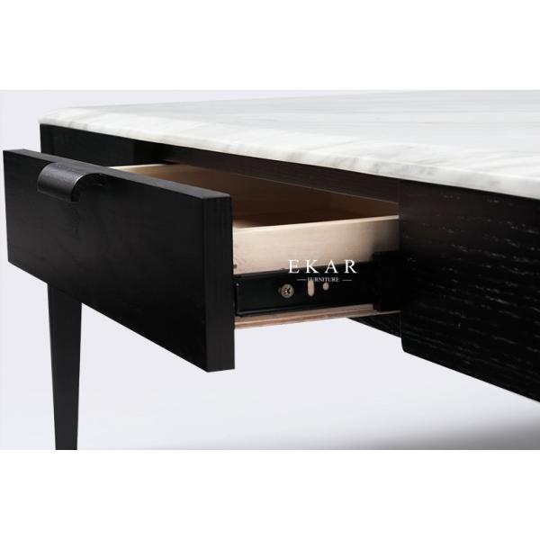 Square Ash Wood Frame White Marble Top Center Modern Coffee Table with Drawer