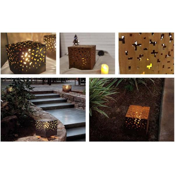 На открытом воздухе геометрический ржавый свет пола Corten стальной на открытом воздухе с кубическим абажуром