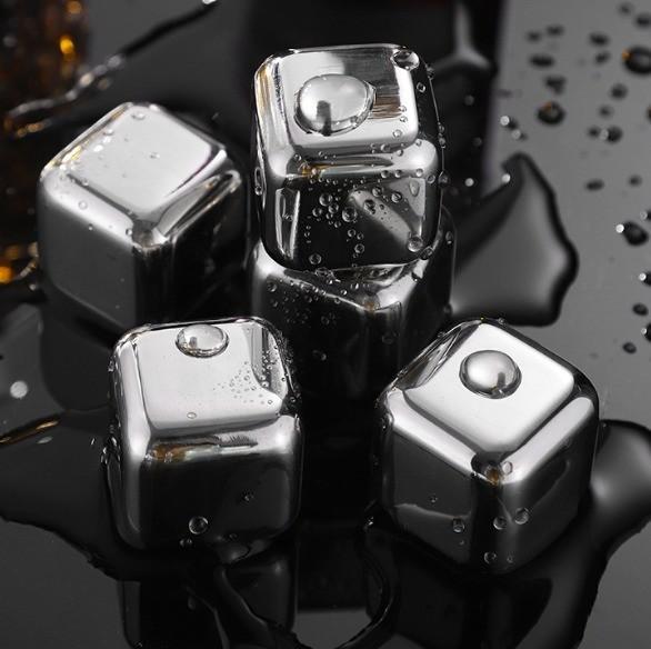 Whiskey Stainless Steel Stones Gift Set 8 Golden Ice Cubes Reusable Chilling Rocks