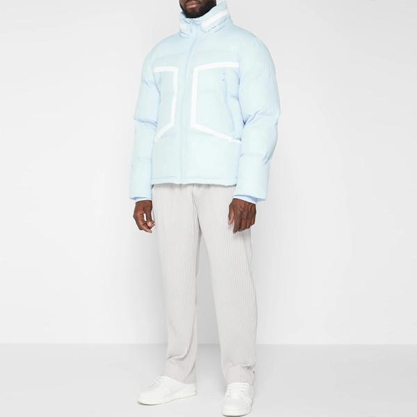 Nuevo diseño exterior Invierno cálido Logotipo personalizado Azul Pesado chaqueta de puffer hombre chaqueta casual