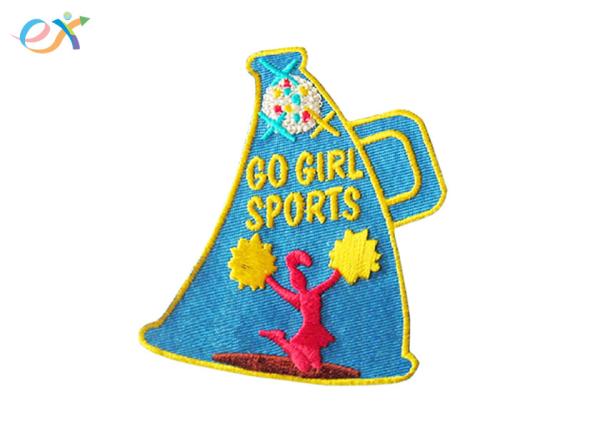 Iron On Backing Embroidered Sports Patches Polyester Material For Uniform Garments