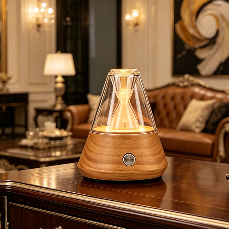High-capacity Lithium Battery Wood and Glass Home Aroma Diffuser with Cold-air Diffusion Technology