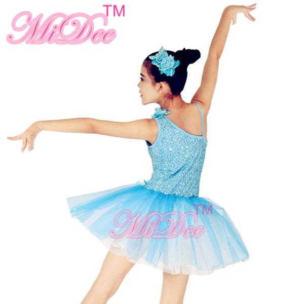 Floral Diagonal Neckline Tutu Dress Ballet Dance Competition Costumes Dress for Children and Adults