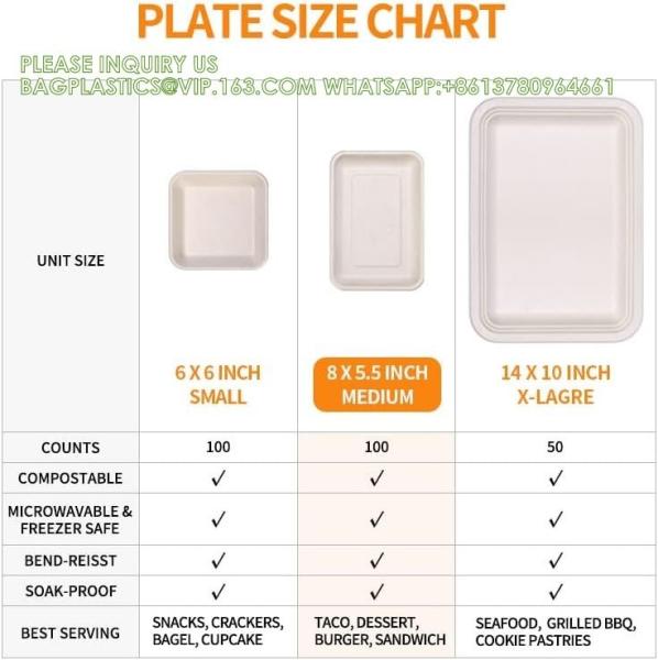 8 Inch Heavy Duty Paper Plates, Bend-Resist Compostable Medium Size Disposable Trays For Taco, Meat, Sandwich, Dessert