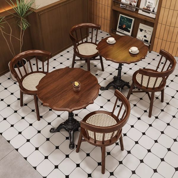 Vintage Style Restaurant Furniture Set Coffee Shop Solid Wood Table and Chairs Coffee Shop Booth Sofa Combination Furniture Set
