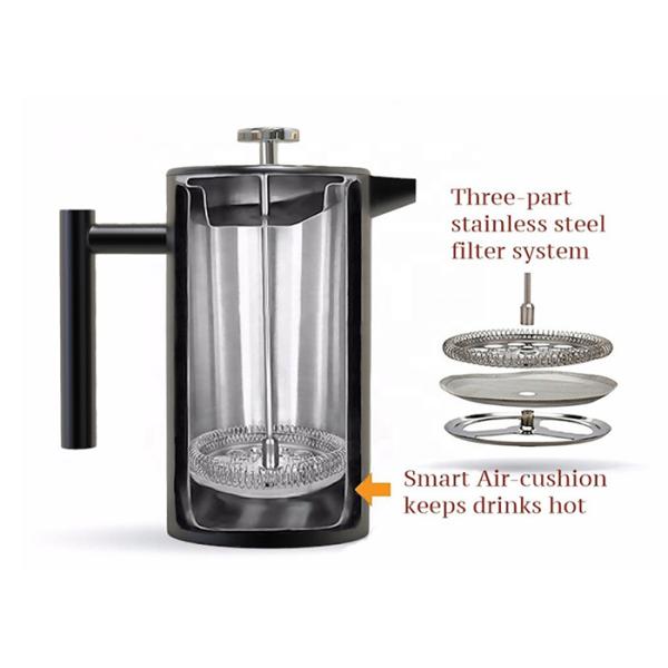 Double Walled Cafetiere 8 Cup Metal French Press Stainless Steel Coffee Maker