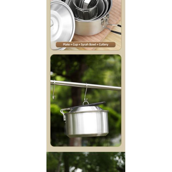 Hot Sale 304 Stainless Steel Outdoor Camping Cookware Mess Kit Portable Picnic Pot Pan Camping Cooking Set