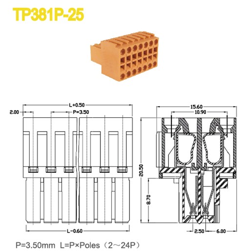 3.50mm затыкают внутри блок Screwless терминальный с одноуровенным, 2*2P - 24*2P