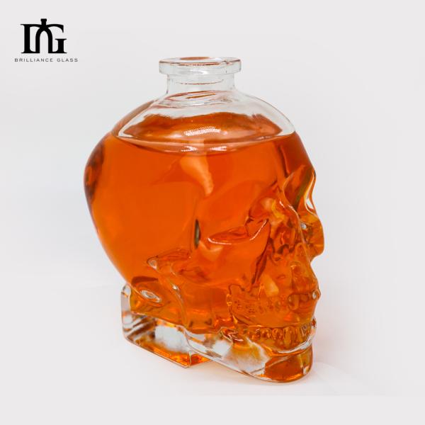Custom Glass Skull Bottle with Cork Cap and Glass Material