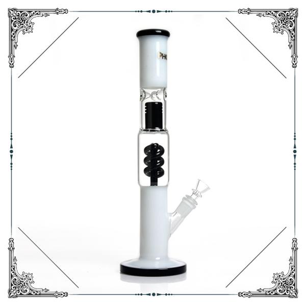 Black White Glass Straight tube Bong Helix Percolator Hookah Bongs UFO Perc Smoking Water Pipe