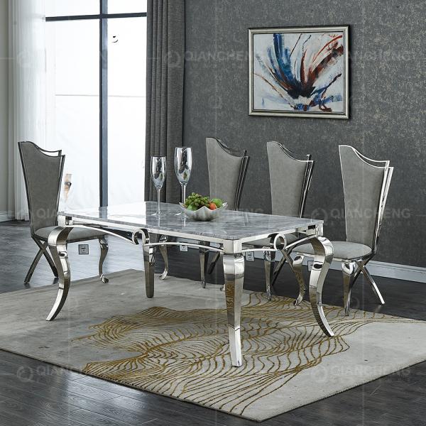 Silvery Legs Luxury Marble Dining Table 60inchx36inchx30inch Italian Modern Style