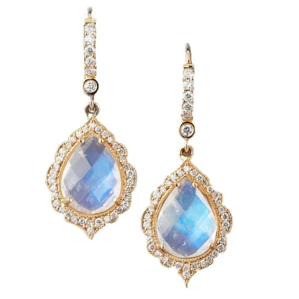 925 Sterling Silver Natural Stone Jewelry Hexagon Cut Blue Rainbow Moonstone Stud Earrings