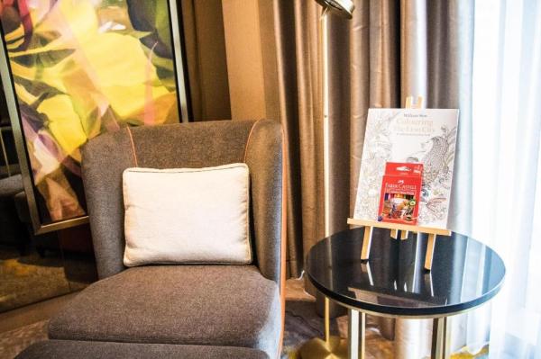 Modern laminate furniture for hotel room interior fitting with Desk and cabinets used Upholstered hotel bed