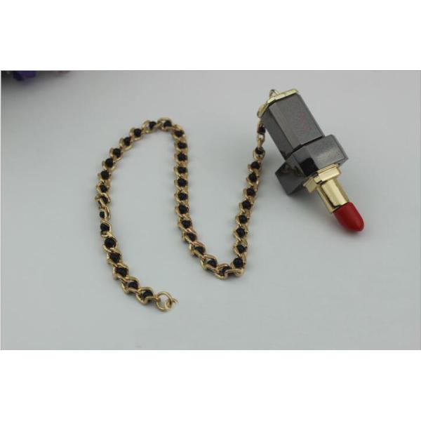 2019 Latest fashion leather bag ladies handbag light gold decorative lipstick locks with metal chain