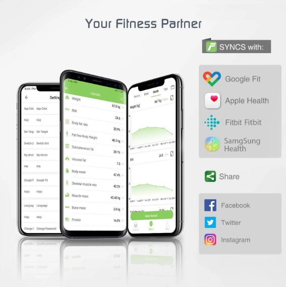 0.05kg Smart Body Scale Sync Data To Fitbit Google Fit Apple Health Samsung Health