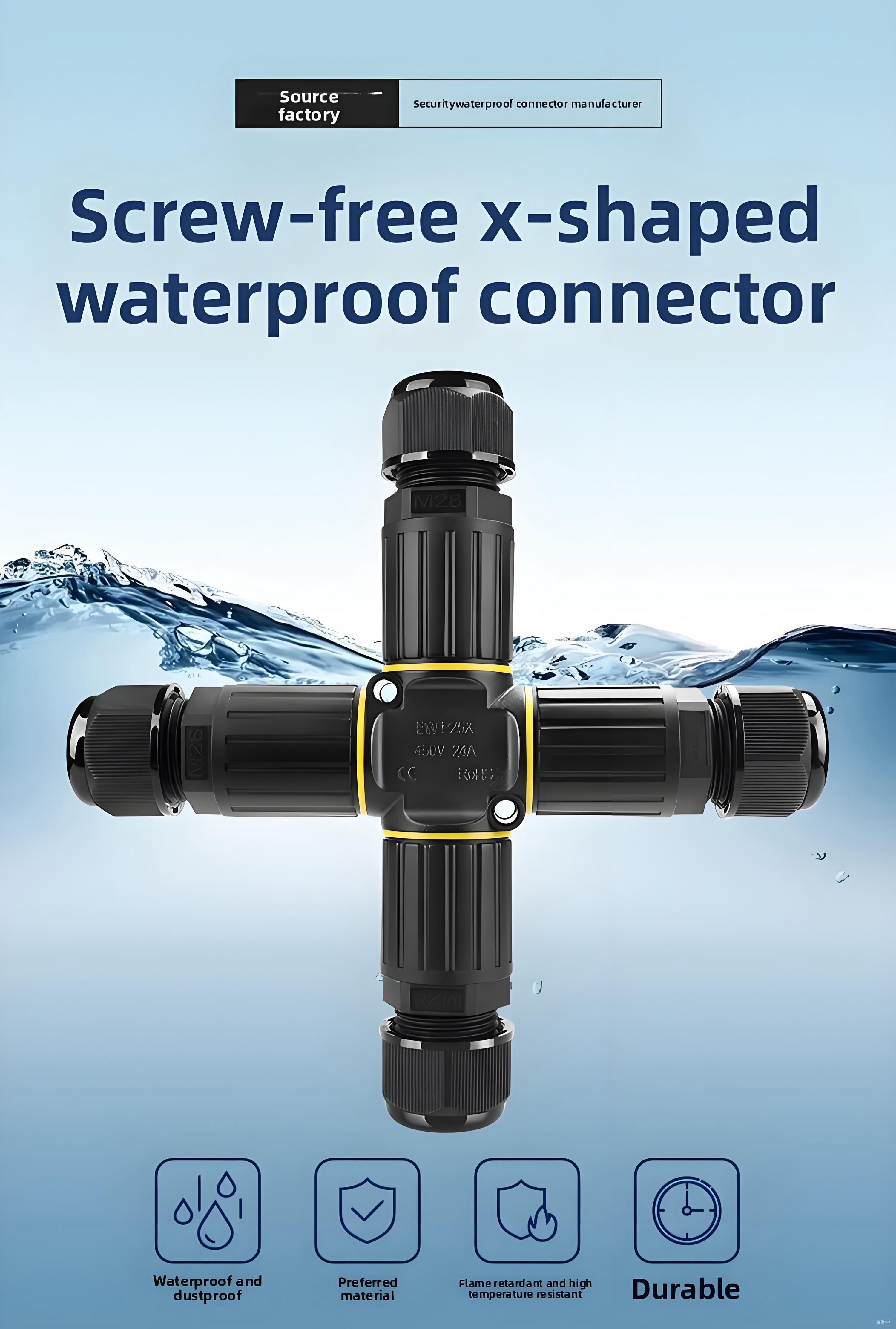 Waterproof T-Tap Connector 1 Male to 2 Female Quick Connect IP68
