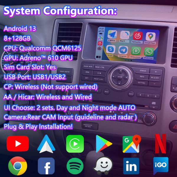 Android Car Video Interface Box for Nissan Armada With Wireless Android Auto Carplay