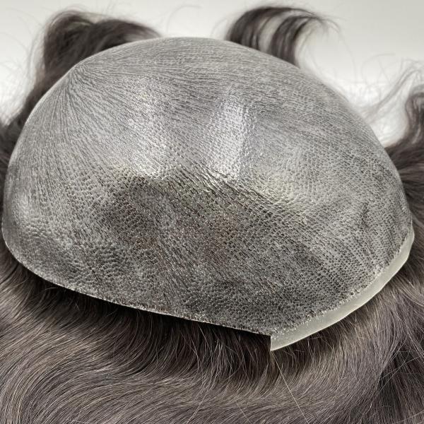 INJECTION Thin Skin V-loop Human Hair Man Toupee Men Wig 1 Piece INDIAN Hair Natural Wave Poly Skin 6inch 8X10INCH FOR SIZE