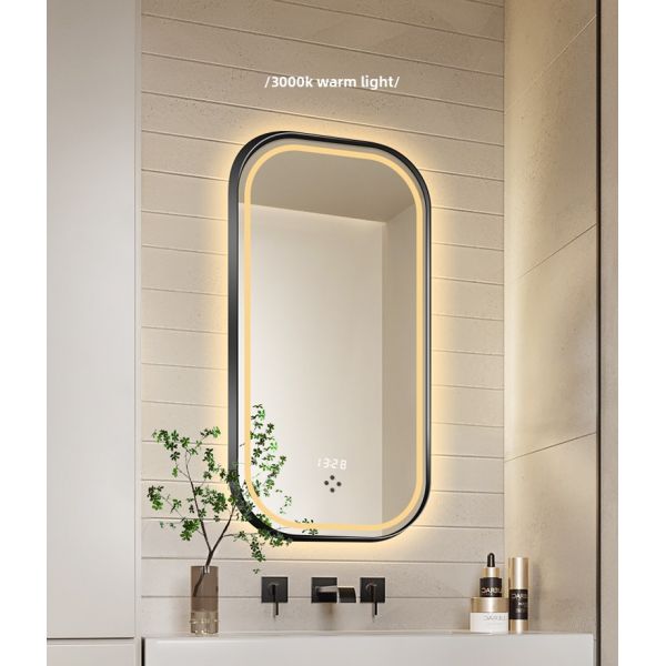 Modern Rectangular Aluminum Alloy Wall-Mounted Bathroom Frame IP44 Rated Wet Environments Touch Switch Washbasin Hotels Villa