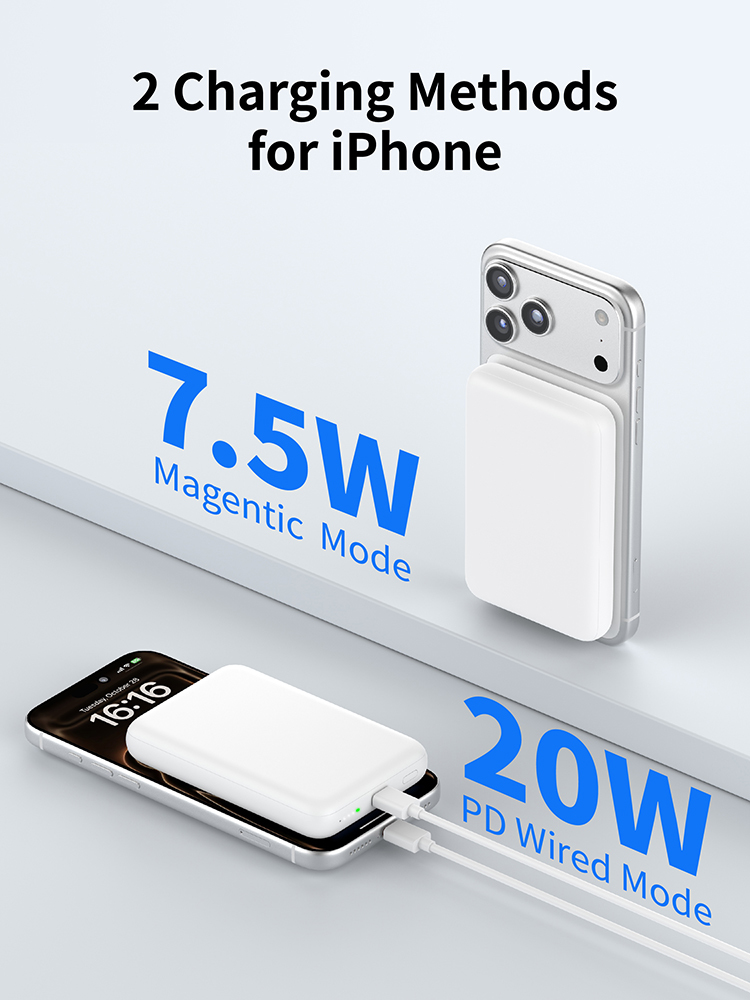 10000mAh Portable Magnetic Wireless Power Bank, Compatible with 15W/10W/7.5W/5W Wireless Charging, Built-in Type-C Input & Output Port, 4 LED Battery Indicator Lights External Battery Pack