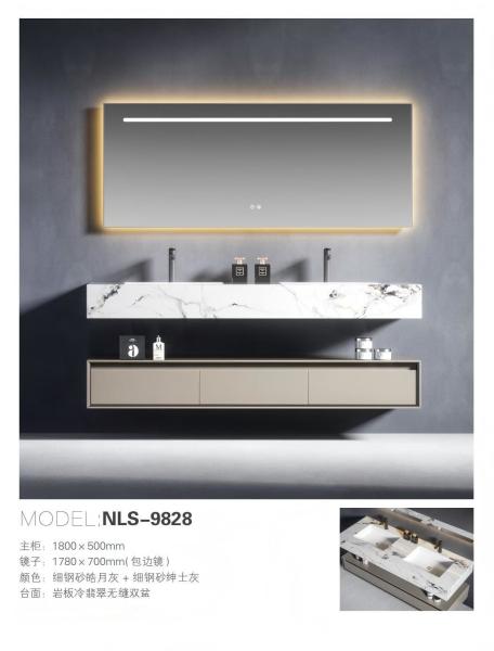 Modern Double Bowl Bathroom Sink with LED Mirror - Stainless Steel Bracket