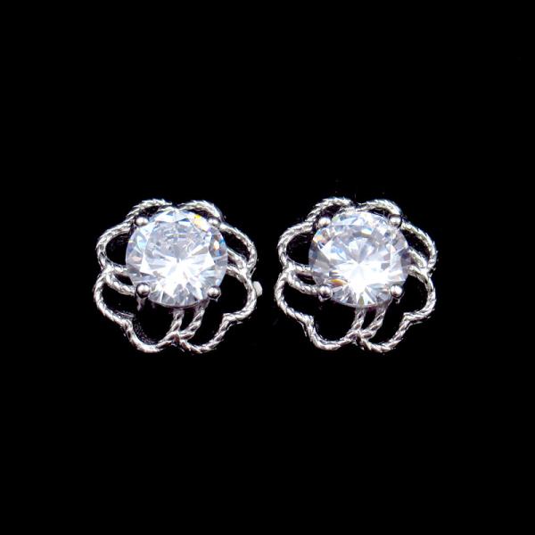 Heart Shape Silver Cubic Zirconia Earrings / S925 Plating White Gold Earrings For Lady