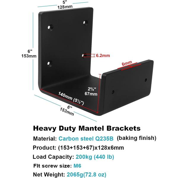 Standard Heavy Duty Mantel Brackets Steel U-Shaped Beam-Style Fireplace Shelf Support