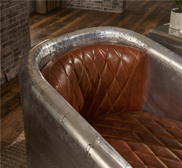 Strong Aviator Style Chair With Aluminium Back And Top Grain Ox Leather Cushion