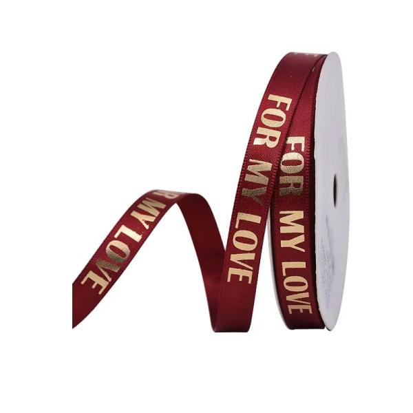 Customize folha de poliéster ouro estampado fita de cetim para caixa de embalagem de presente 9mm