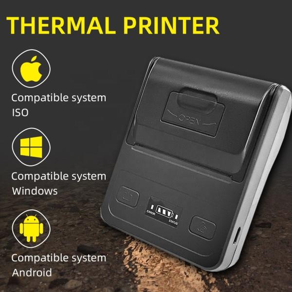 58mm Black Thermal Printer for Smartphone 70-90mm/s Print Speed Portable Mini Printer