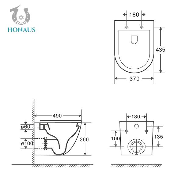 Economic Europe Wall Hung Toilet Bowl Rimless WC Washdown Type